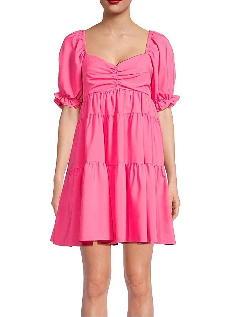Endless Rose Dress Sweetheart Tiered Mini Puff Sleeves Fuchsia Pink NWT L